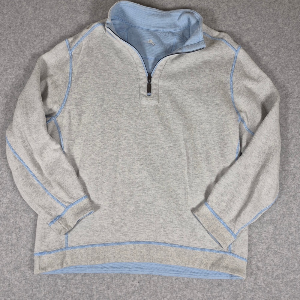 Tommy Bahama Reversible Quarter Zip Pullover Mens Medium Gray Blue Flipside